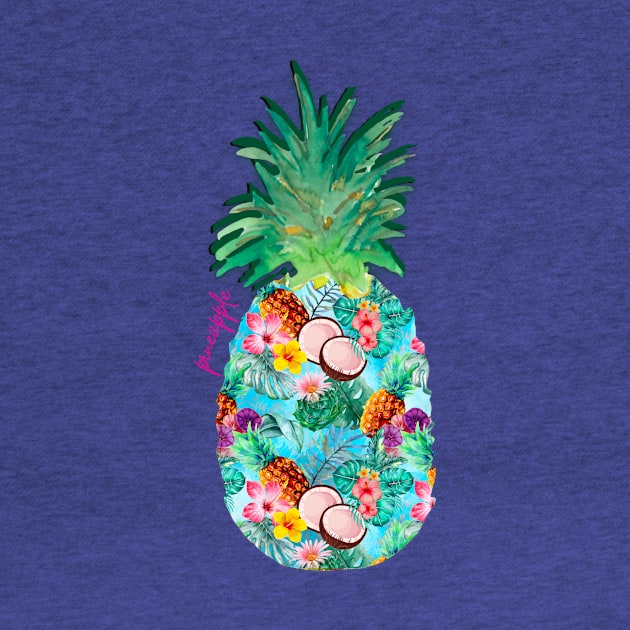 tropical exotic  pineapple, botanical illustration, floral tropical fruits, blue turquoise fruit pattern over a by Zeinab taha